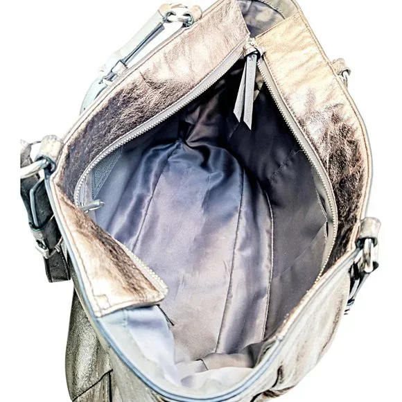 COACH Gallery East West Metallic Pewter Leather Shoulder Tote Bag F17722 - Picture 5 of 7